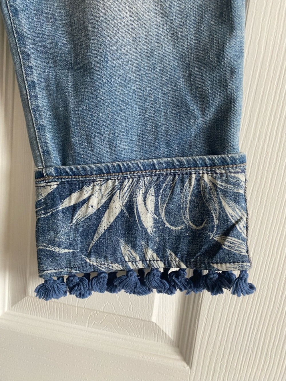 Chicos Light Wash Cropped Jeans with Embroidered Fringe Hem - Picture 3 of 4
